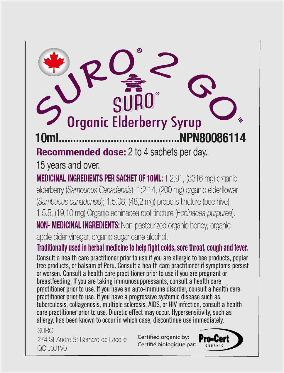 Suro - SURO 2 GO Organic Elderberry Syrup
