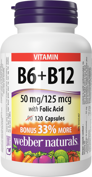 Webber Naturals - Vitamin B6+B12 w/ Folic Acid - Bonus Size