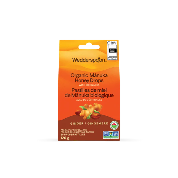 Wedderspoon - Organic Manuka Honey Drops - Ginger with Echinacea