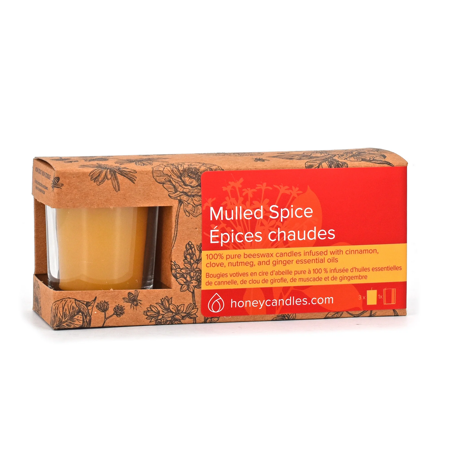 Honey Candles - Mulled Spice Beeswax Votive Candles 3pack