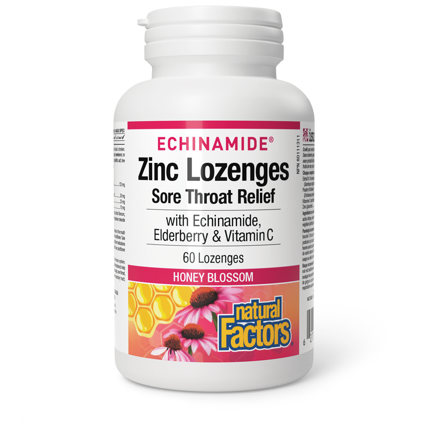 Natural Factors - Echinamide Zinc Lozenges Sore Throat Relief- Honey Blossom