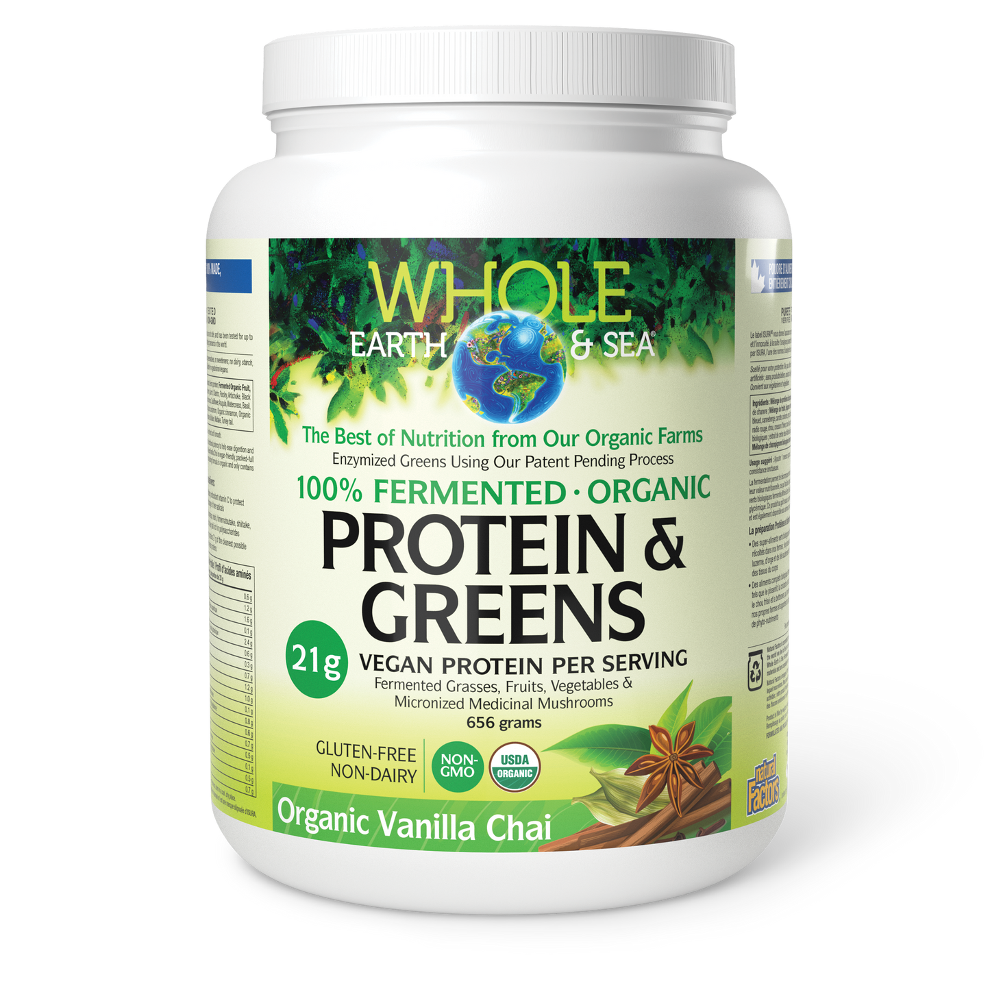 Natural Factors - Whole Earth & Sea Fermented Organic Protein & Greens - Organic Vanilla Chai