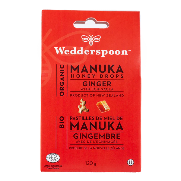 Wedderspoon - Organic Manuka Honey Drops - Ginger with Echinacea