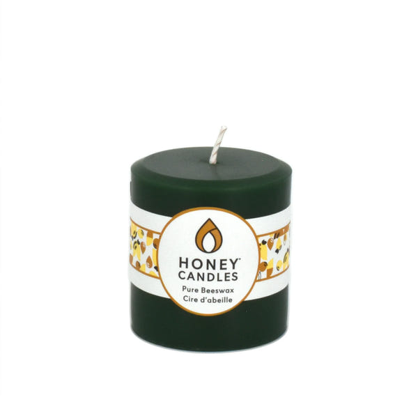 Honey Candles - 3" Round Pillar Forest Green