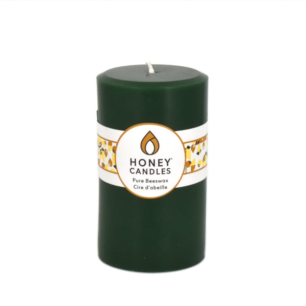 Honey Candles - 5" Round Pillar Forest Green